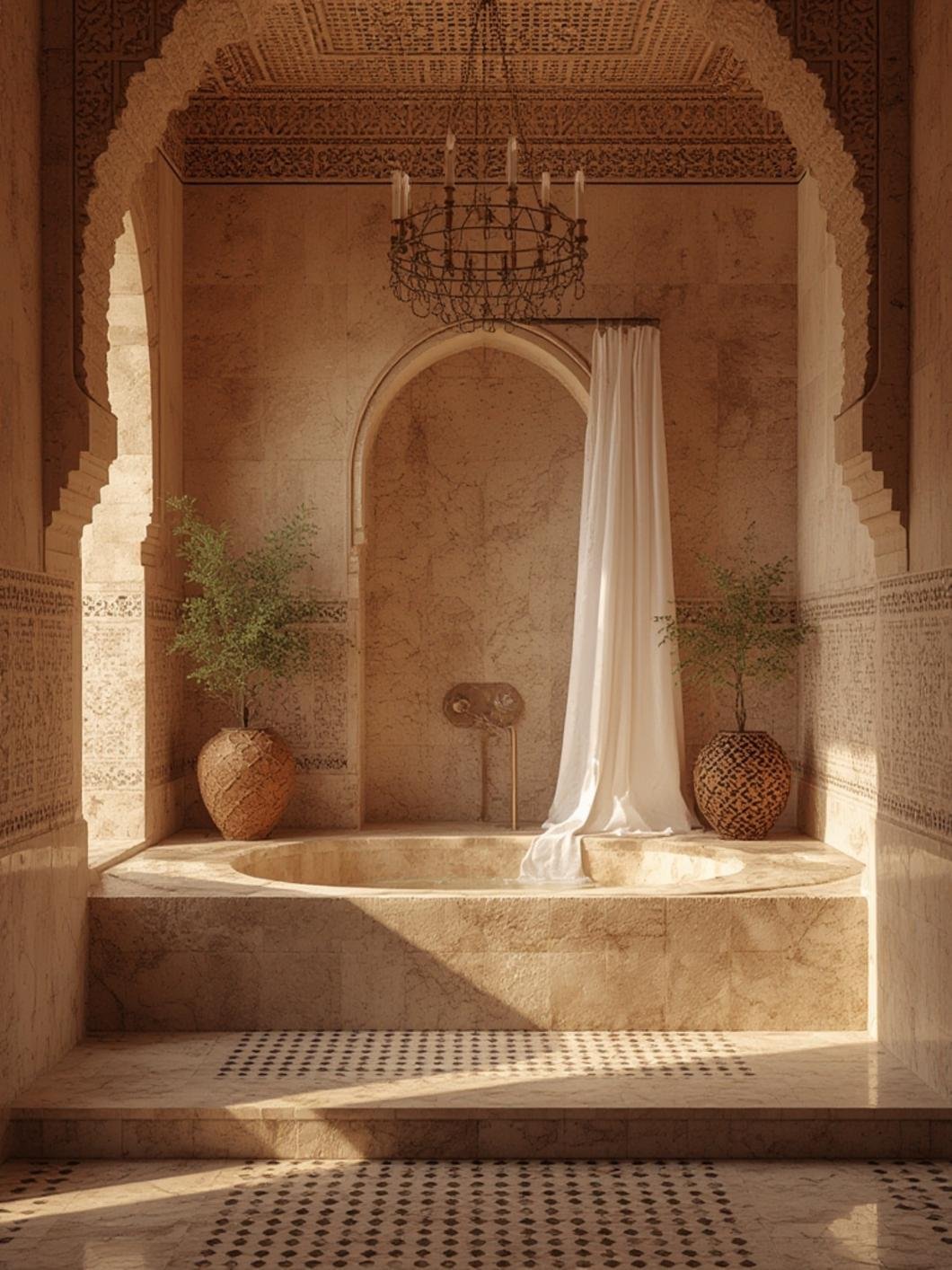 Interior of Moroccan Hammam with steam chamber
